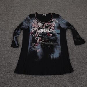 Vintage Vanilla Sugar Shirt Womens 2X Black Floral Scoop Neck Tunic Top Y2K